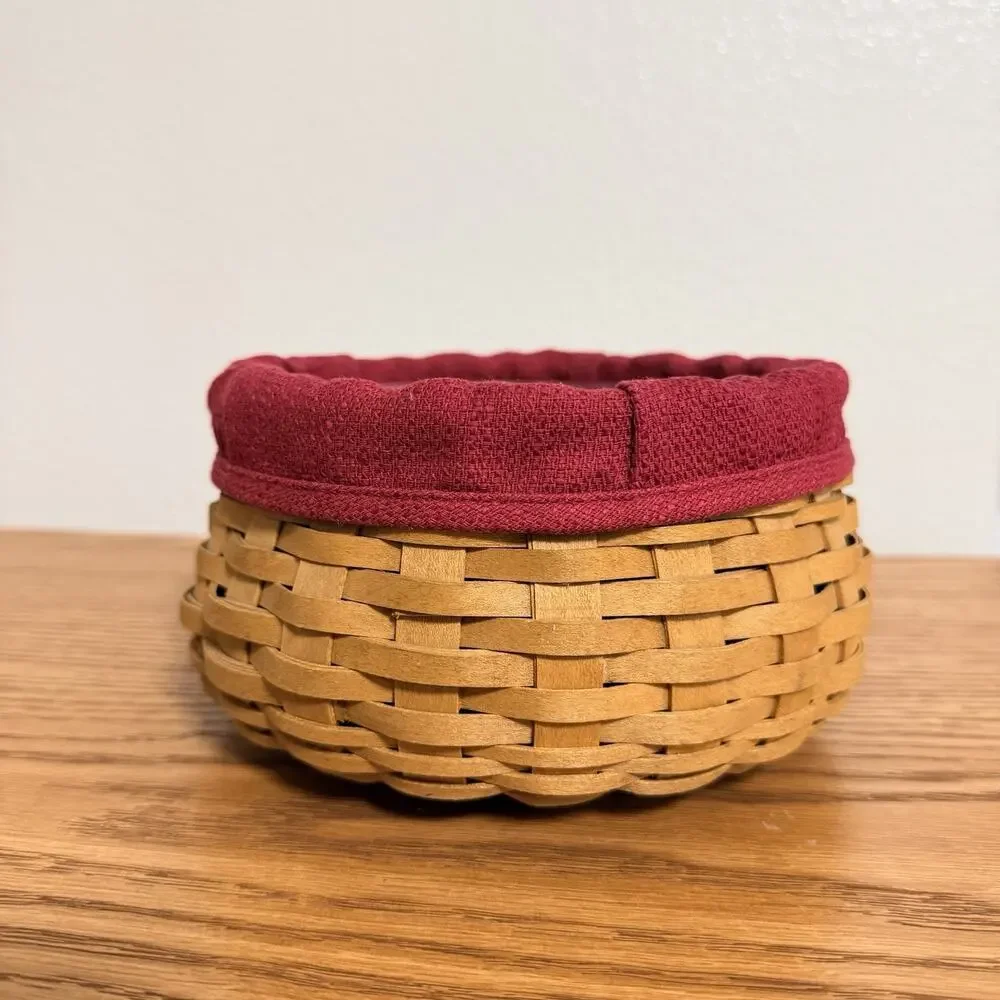 Longaberger 2004 Round Small Basket 6” With Inserts But NO LID Red Liner